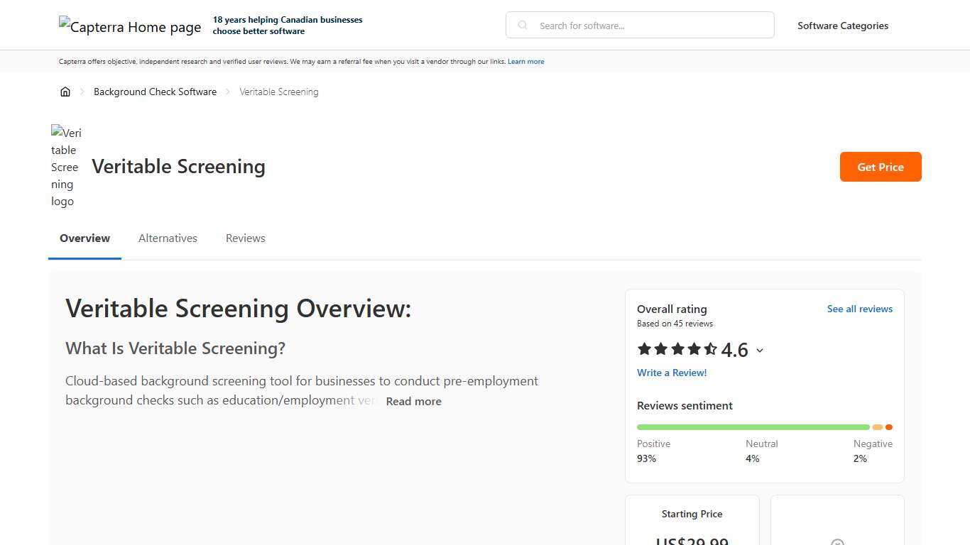 Veritable Screening Pricing, Reviews & Features - Capterra Canada 2026